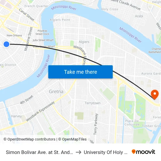 Simon Bolivar Ave. at St. Andrew St. to University Of Holy Cross map