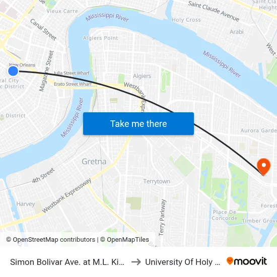 Simon Bolivar Ave. at M.L. King Blvd. to University Of Holy Cross map