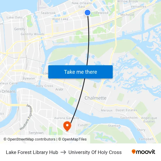 Lake Forest Library Hub to University Of Holy Cross map