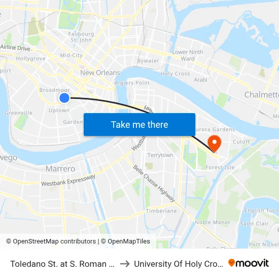Toledano St. at S. Roman St. to University Of Holy Cross map
