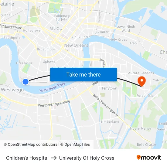 Children's Hospital to University Of Holy Cross map