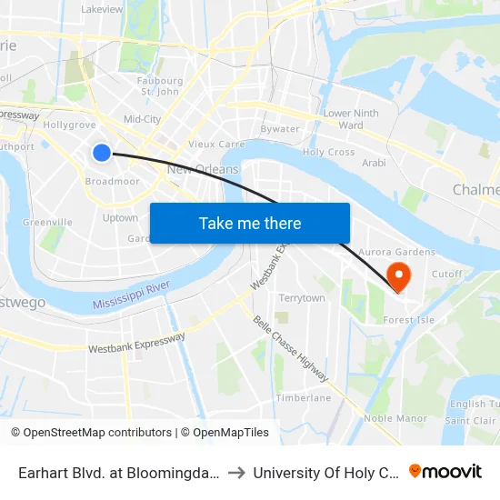 Earhart Blvd. at Bloomingdale Ct. to University Of Holy Cross map
