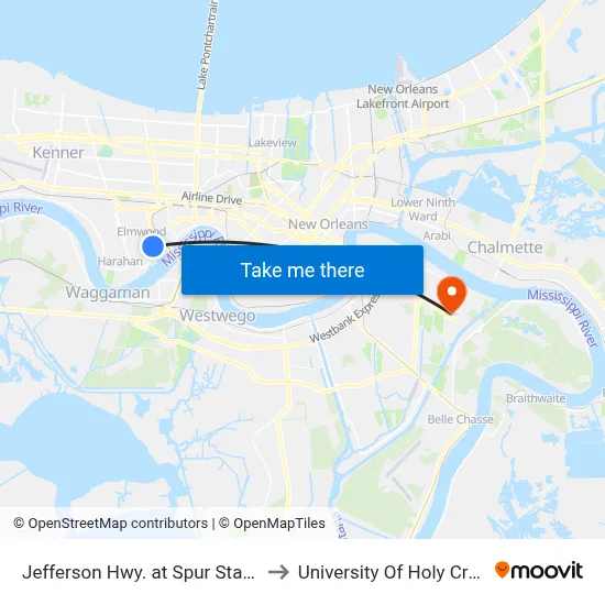 Jefferson Hwy. at Spur Station to University Of Holy Cross map
