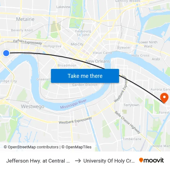 Jefferson Hwy. at Central Ave. to University Of Holy Cross map