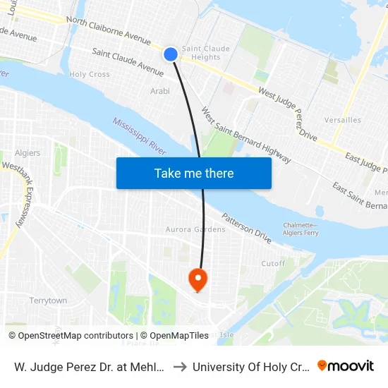 W. Judge Perez Dr. at Mehle St. to University Of Holy Cross map