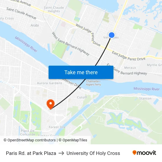 Paris Rd. at Park Plaza to University Of Holy Cross map