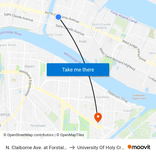 N. Claiborne Ave. at Forstall St. to University Of Holy Cross map