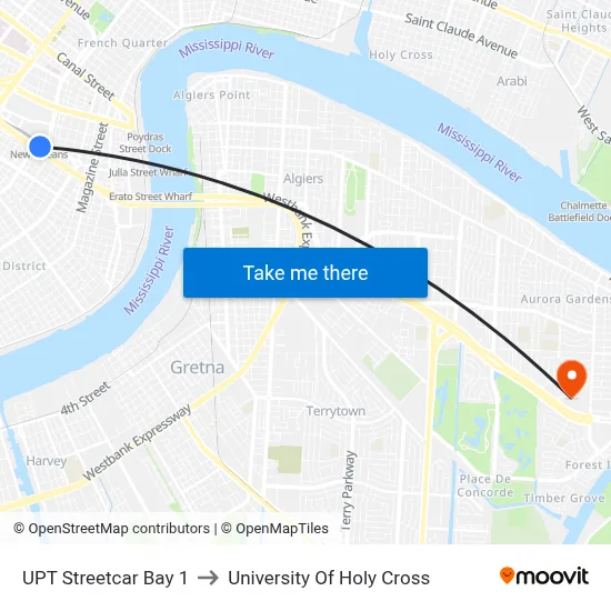 UPT Streetcar Bay 1 to University Of Holy Cross map