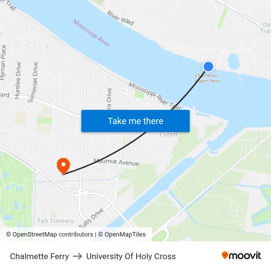 Chalmette Ferry to University Of Holy Cross map