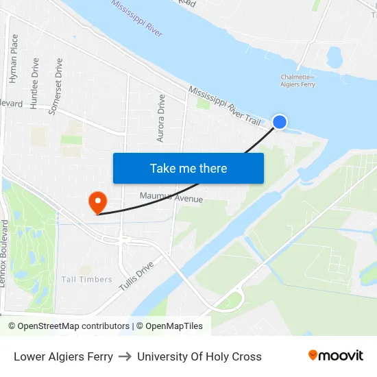 Lower Algiers Ferry to University Of Holy Cross map