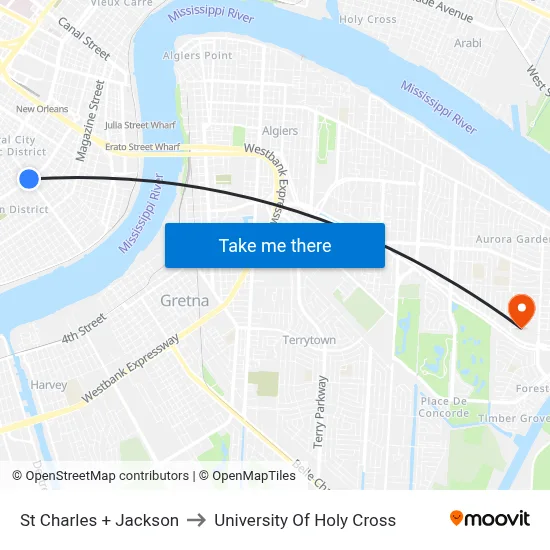 St Charles + Jackson to University Of Holy Cross map