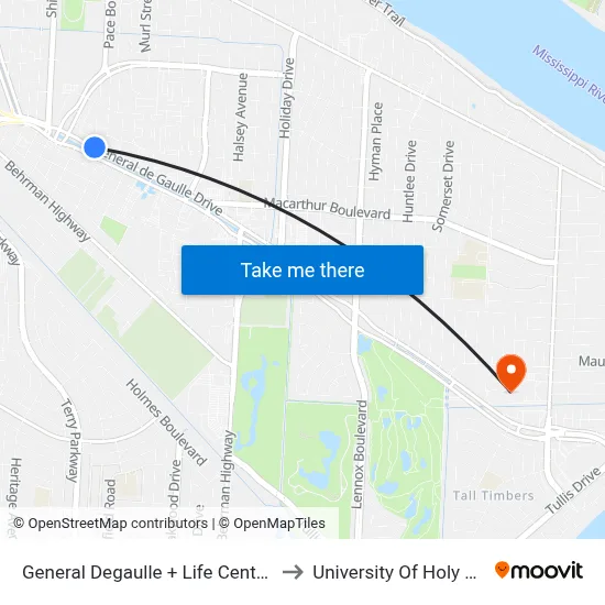General Degaulle + Life Center Blvd to University Of Holy Cross map