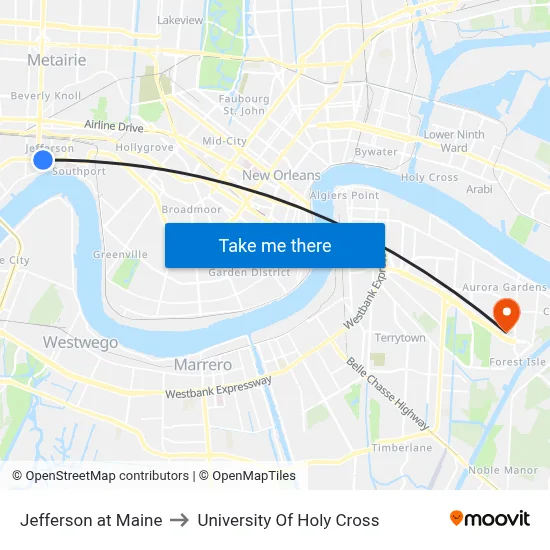Jefferson at Maine to University Of Holy Cross map