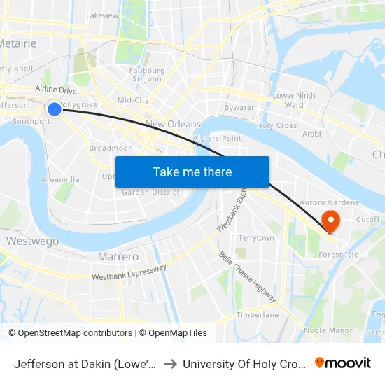 Jefferson at Dakin (Lowe'S) to University Of Holy Cross map