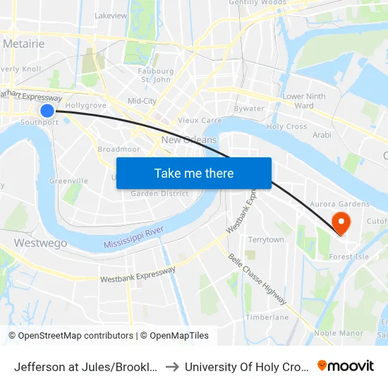 Jefferson at Jules/Brooklyn to University Of Holy Cross map
