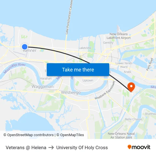 Veterans @ Helena to University Of Holy Cross map