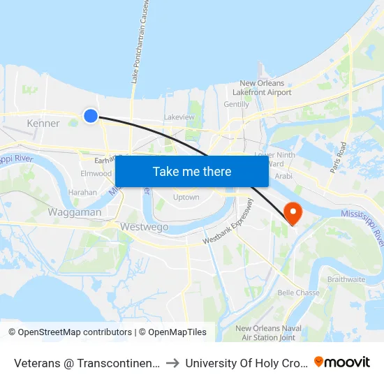Veterans @ Transcontinental to University Of Holy Cross map