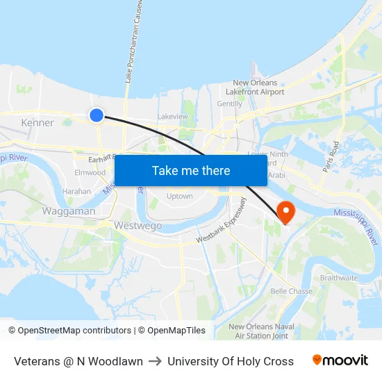 Veterans @ N Woodlawn to University Of Holy Cross map