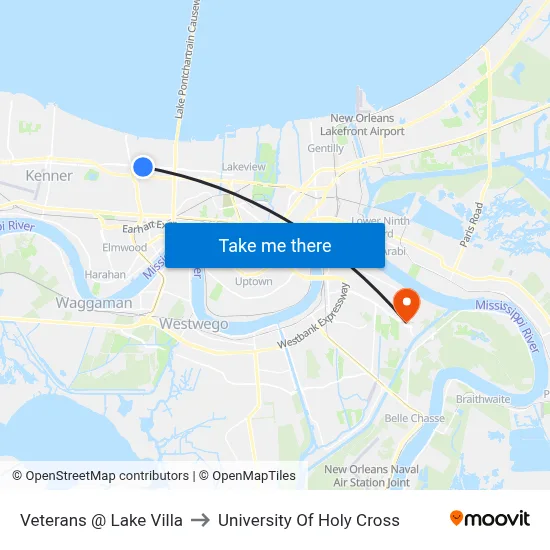 Veterans @ Lake Villa to University Of Holy Cross map