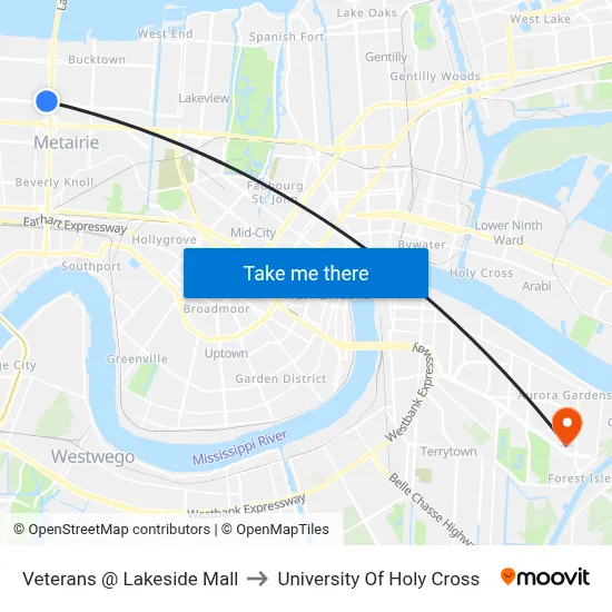 Veterans @ Lakeside Mall to University Of Holy Cross map
