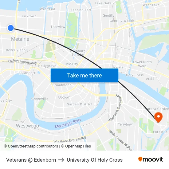 Veterans @ Edenborn to University Of Holy Cross map