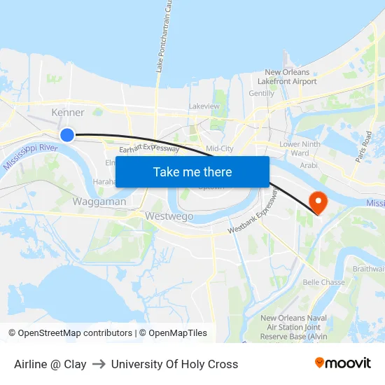 Airline @ Clay to University Of Holy Cross map