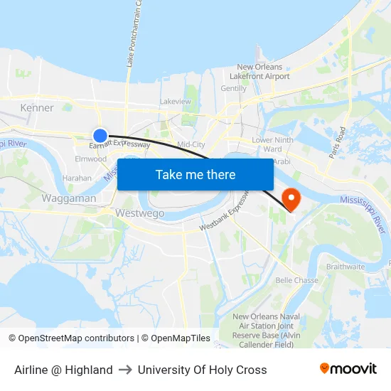 Airline @ Highland to University Of Holy Cross map