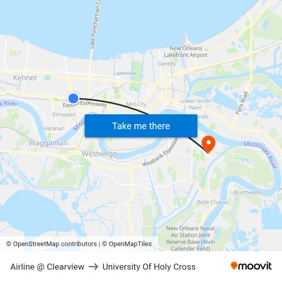 Airline @ Clearview to University Of Holy Cross map