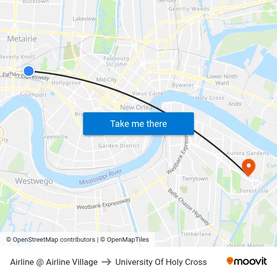Airline @ Airline Village to University Of Holy Cross map
