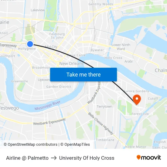 Airline @ Palmetto to University Of Holy Cross map