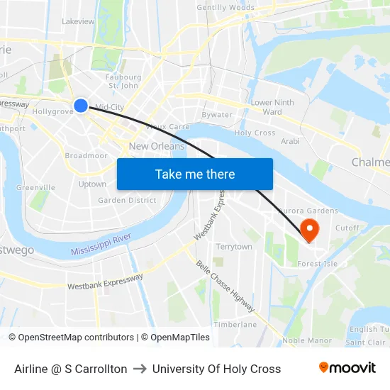 Airline @ S Carrollton to University Of Holy Cross map