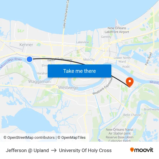 Jefferson @ Upland to University Of Holy Cross map