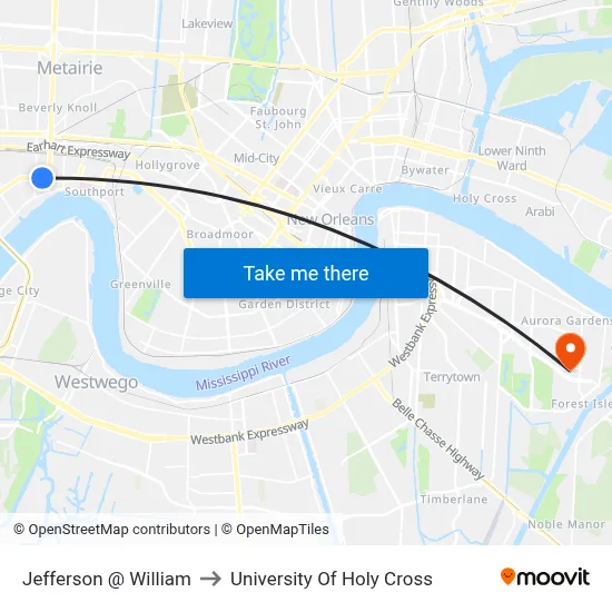 Jefferson @ William to University Of Holy Cross map