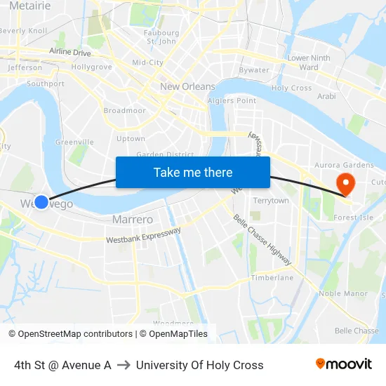 4th St @ Avenue A to University Of Holy Cross map