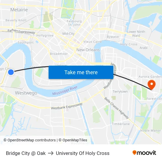 Bridge City @ Oak to University Of Holy Cross map