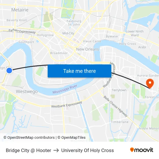 Bridge City @ Hooter to University Of Holy Cross map