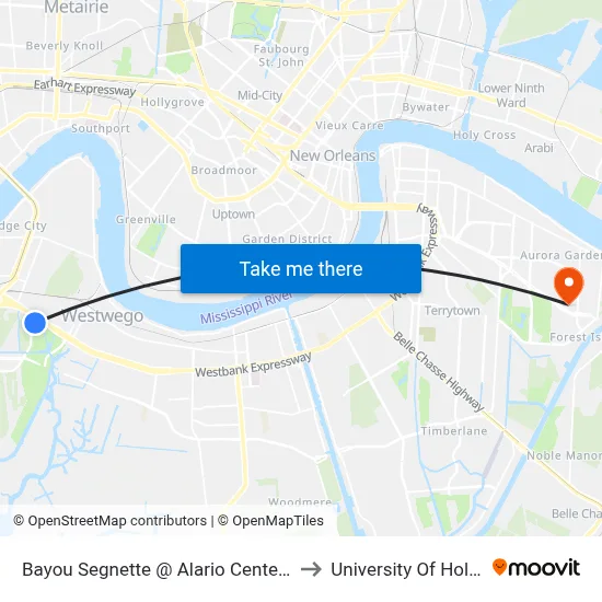 Bayou Segnette @ Alario Center (Entrance) to University Of Holy Cross map