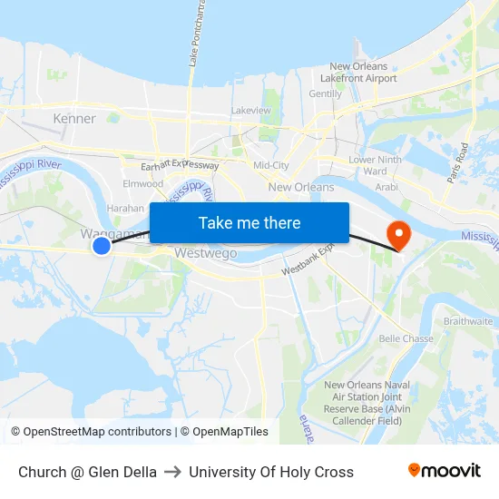 Church @ Glen Della to University Of Holy Cross map
