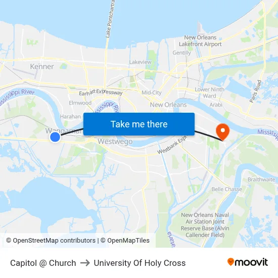 Capitol @ Church to University Of Holy Cross map