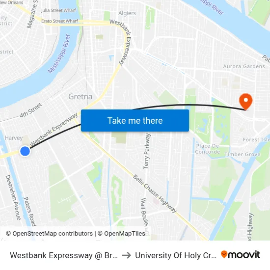 Westbank Expressway @ Brown to University Of Holy Cross map