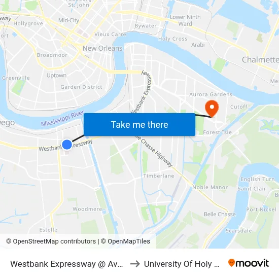 Westbank Expressway @ Avenue B to University Of Holy Cross map