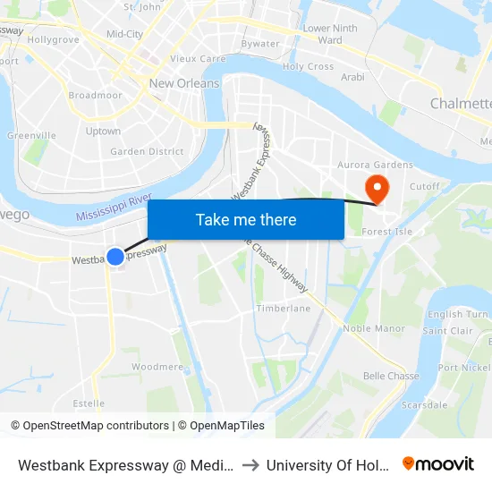 Westbank Expressway @ Medical Center to University Of Holy Cross map