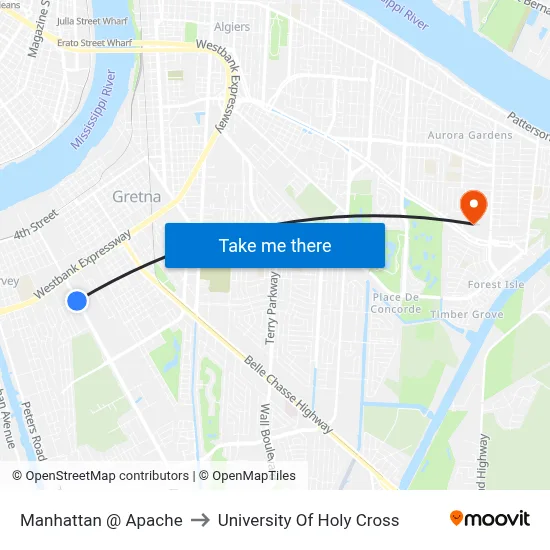 Manhattan @ Apache to University Of Holy Cross map