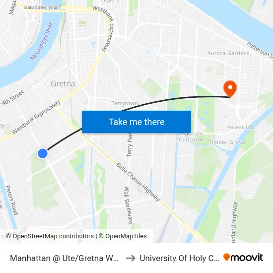 Manhattan @ Ute/Gretna Walmart to University Of Holy Cross map