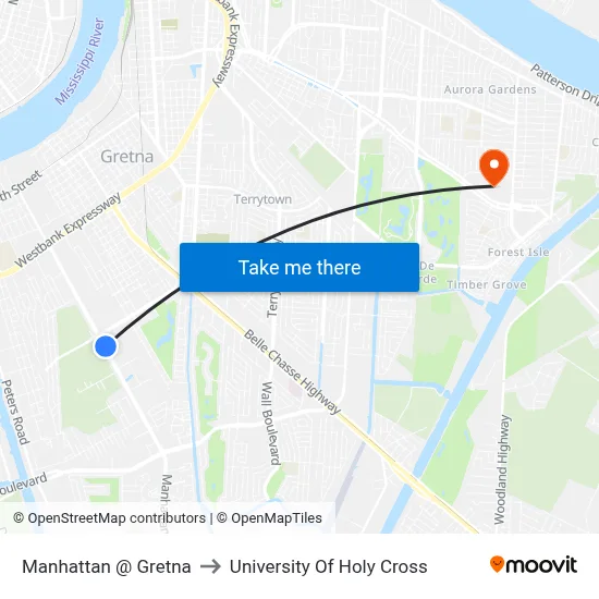 Manhattan @ Gretna to University Of Holy Cross map