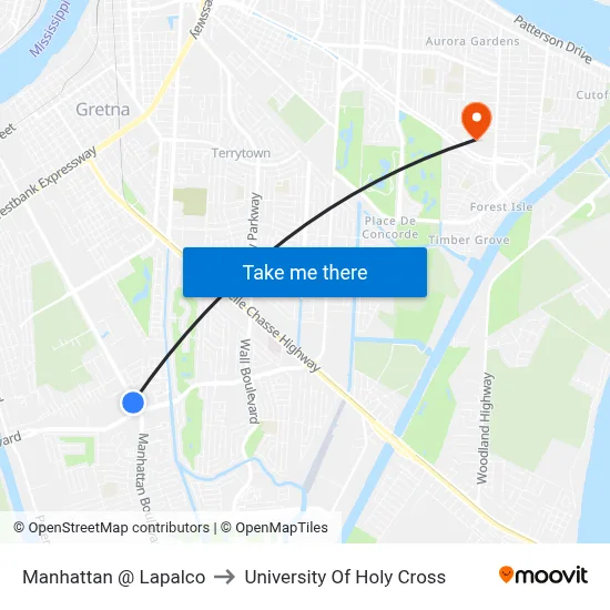 Manhattan @ Lapalco to University Of Holy Cross map