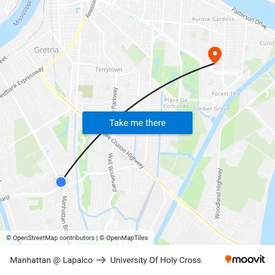 Manhattan @ Lapalco to University Of Holy Cross map