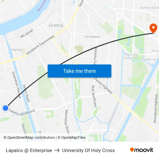 Lapalco @ Enterprise to University Of Holy Cross map