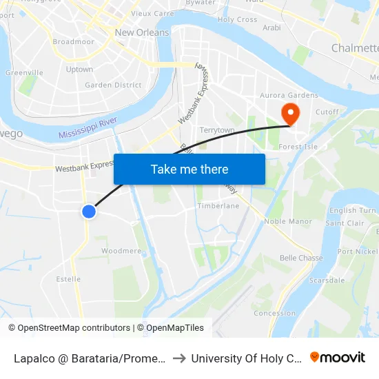 Lapalco @ Barataria/Promenade to University Of Holy Cross map
