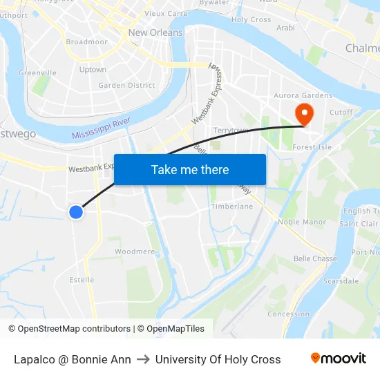 Lapalco @ Bonnie Ann to University Of Holy Cross map